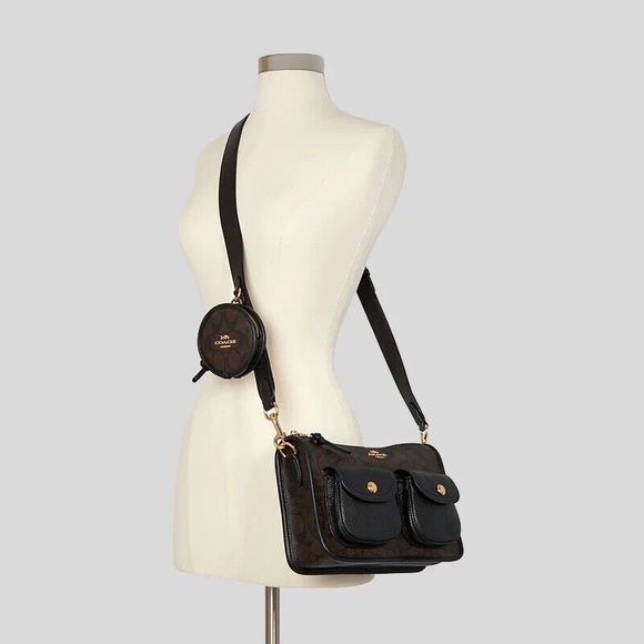 COACH Pennie Signature Canvas Women's Crossbody Bag with Coin Case - Brown/Black - Picture 5 of 15